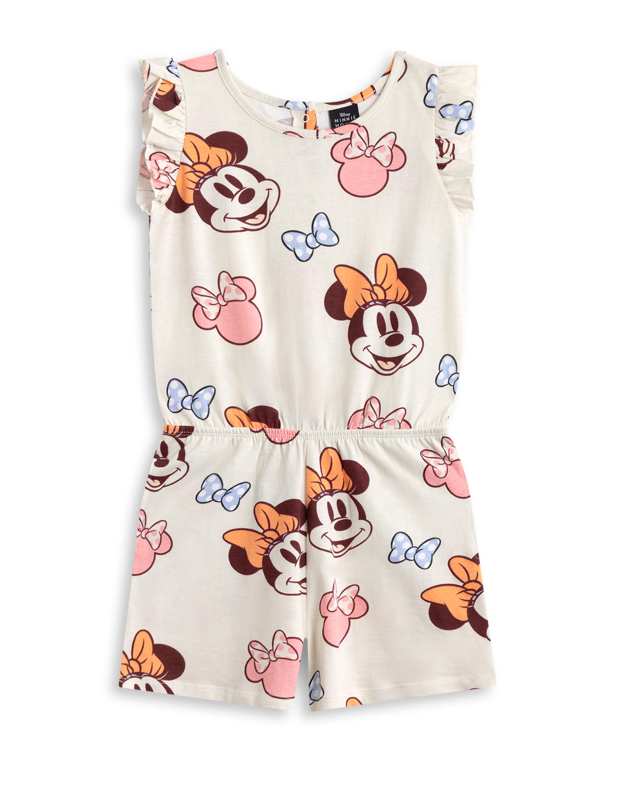 Vanilla Underground Girls Light/Beige/Pink Disney Minnie Mouse Multicoloured Character Aop Sleeveless Playsuit - 18-24 Months
