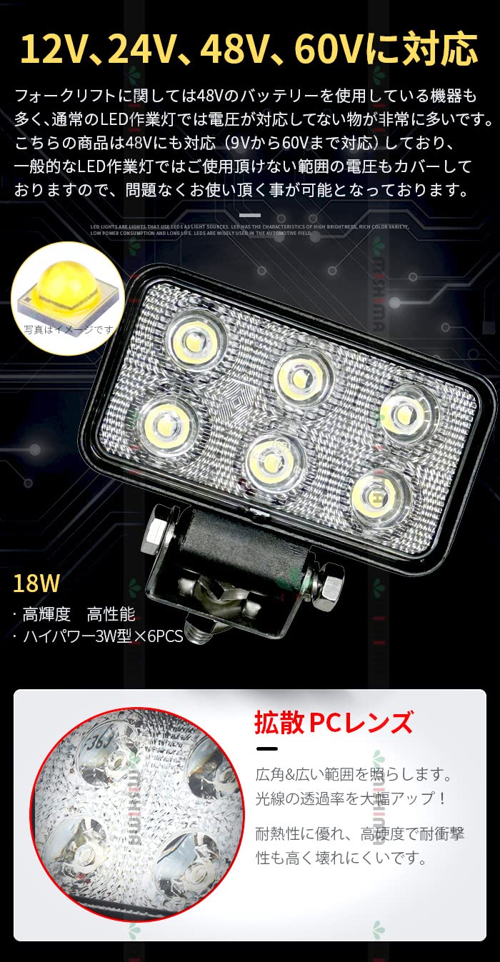 led作業灯 12v 24v 後付け タイヤ灯 ワークライト18W-5台 led作業灯 12v 24v 後付け タイヤ灯 ワークライト18W-5台