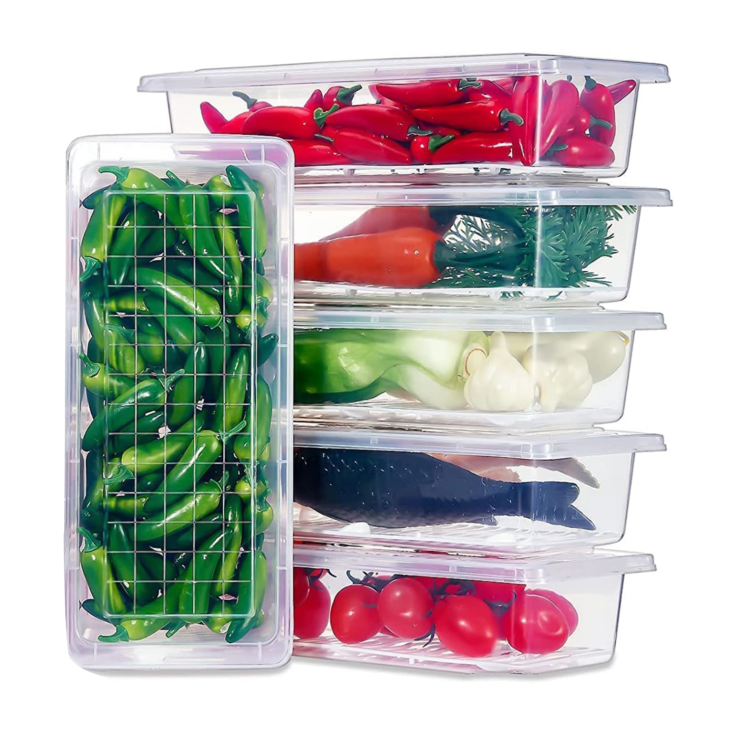 AADHIK Fridge Storage Boxes (Pack of 4), Fridge Organizer with Removable Drain Plate Fridge Storage Containers Keeps Fruits, Vegetables, Meat, Fish Fresh Longer 1500 ML Container Box (B0D5GXBK86) Amazon Price History, Amazon Price Tracker