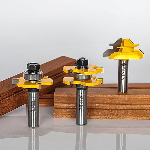 Miniatura 5 de MNA Juego de brocas para enrutador de lengüeta y ranura y broca de enrutador de inglete de bloqueo de 45 grados, brocas de fresado de madera