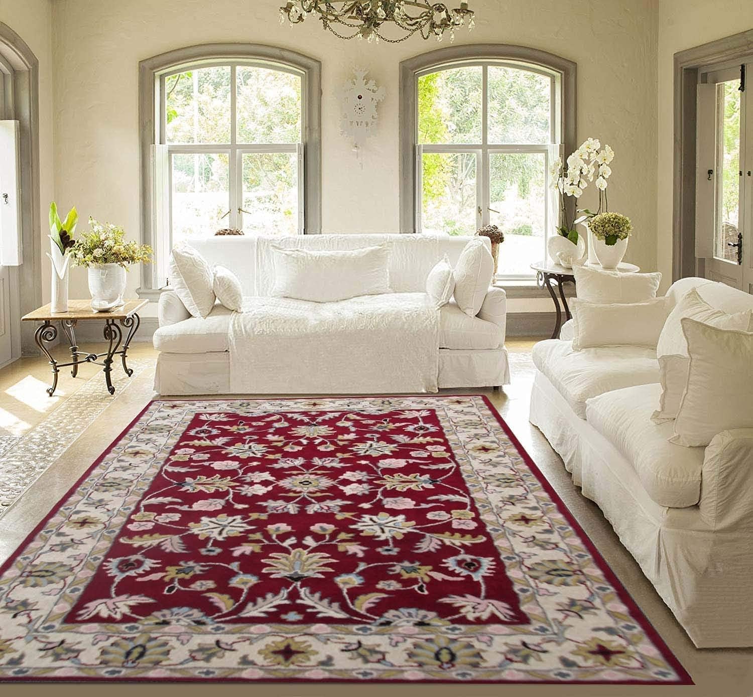 Export Quality Handmade Tuffted Pure Woollen Carpet for Living Room Bedroom Size 5 x 8 feet (150X240 Cm) Color-Multi