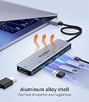 USB à HDMI Adaptateur en alliage d'aluminium 4-in-1 USB 3.0Hub. avec 1080p pour PC Ordinateur portable, Puissance de type c (uniquement pour adaptateur), 3 Extra USB Ports, hdmi uniquement pour Windows 8/10/11. (USB 3.0)