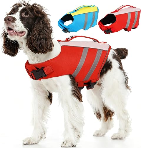 Kuoser Dog Life Jacket, High Flotation Large Dog Life Vest Red XL