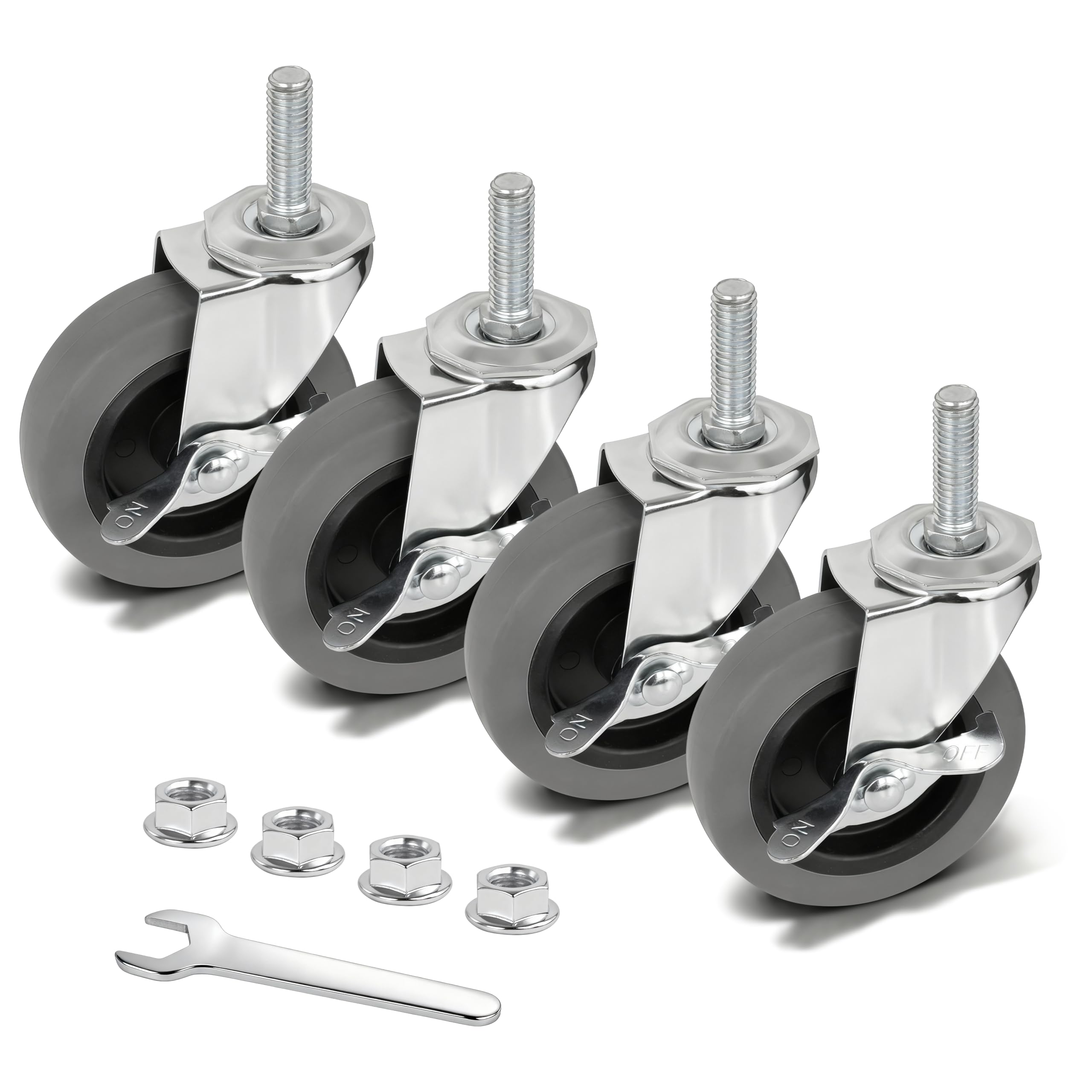 AAGUT Caster Wheels 4 Inch, TPR 1/2"-13 x 1-1/2" Threaded Stem Casters