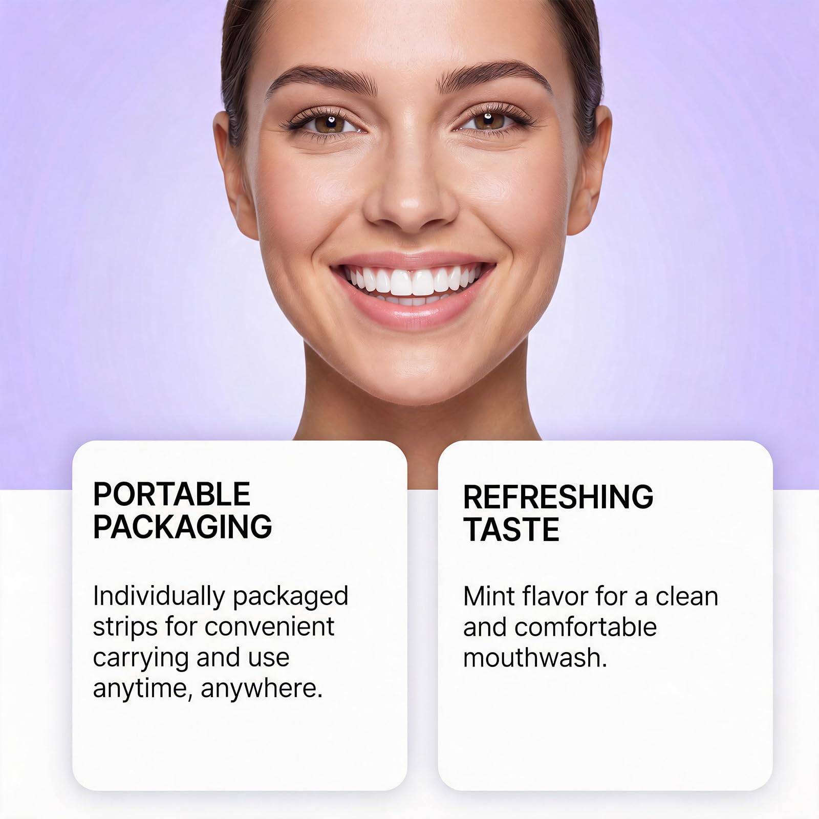 Purple Whitening Mouthwash Strips, Portable Travel Oral Care Pack of 20 | Alcohol Free Fresh Mint Travel Single Use Rinse, Single Use Purple Whitening Mouthwash Bustine, 30 Second Clean