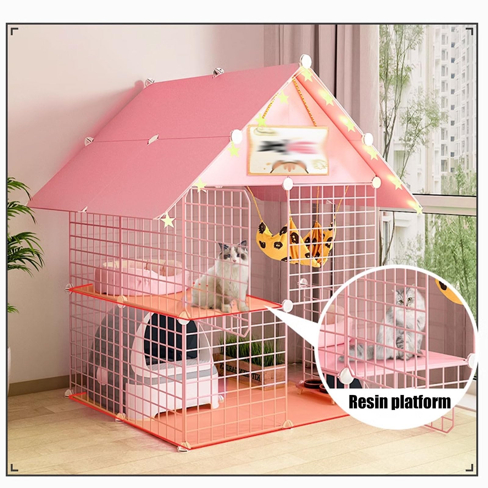 Recinto Per Gatti da Esterno Realizzato in Metallo e Resina, Separazione da Pranzo e Servizi Igienici Recinto Per Gatti Adatto a Gatti, Cani, Conigli, Blu / Rosso ( Color : Red , Size : 75*75*110CM_TY