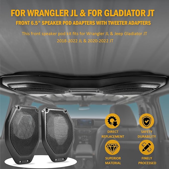 Adaptadores de Parlantes Frontales 6.5" con Tweeters para Wrangler JL y Gladiator JT miniatura 2