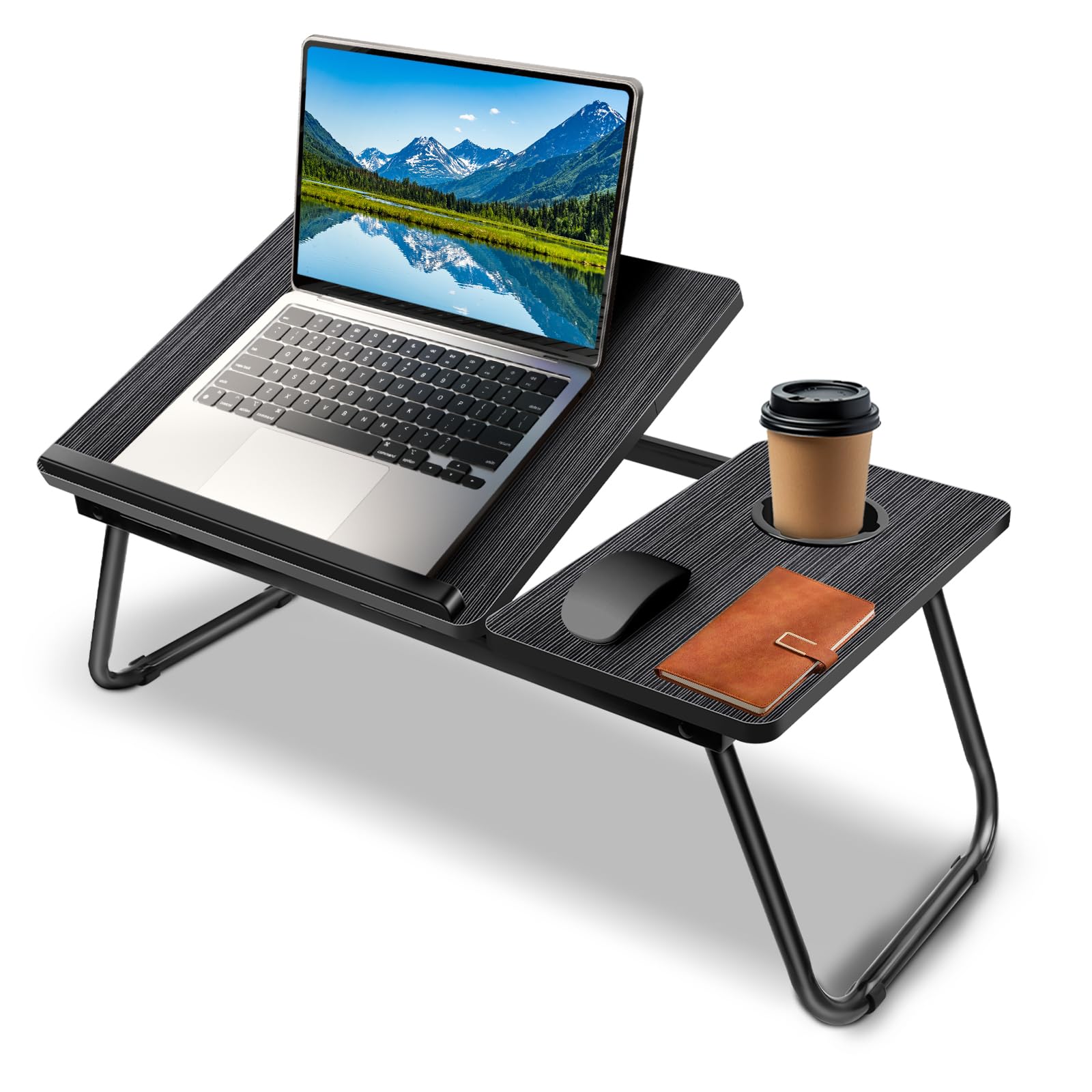 Huini Laptop Desk，Laptop Bed Table with Foldable Legs & Cup Slot,Height and Angle Adjustable eading Holder Notebook Stand Breakfast Bed Tray Book Holder for laptops, ideal for home office and study