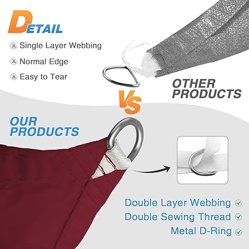 Miniatura 6 de TANG Sun Shades Depot - Toldo cuadrado de punto impermeable de 10 x 10 pies, borde curvo, color rojo, 9.17 ozm, con bloqueo U*V, tela de pérgola