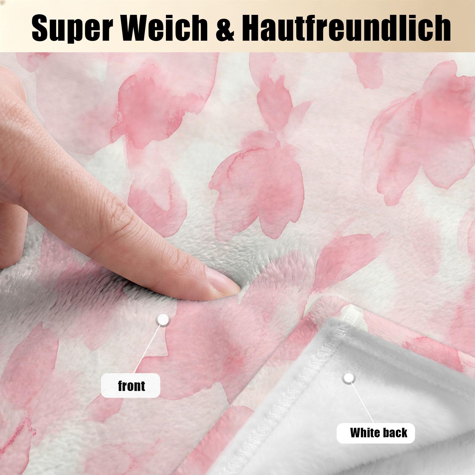Koc 150 x 200 cm, elegancki akwarelowy flanelowy koc polarowy dla dorosłych i dzieci - miękki koc z nadrukiem kwiatów w kolorowe bloki - wygodny i oddychający koc na sofę kempingową