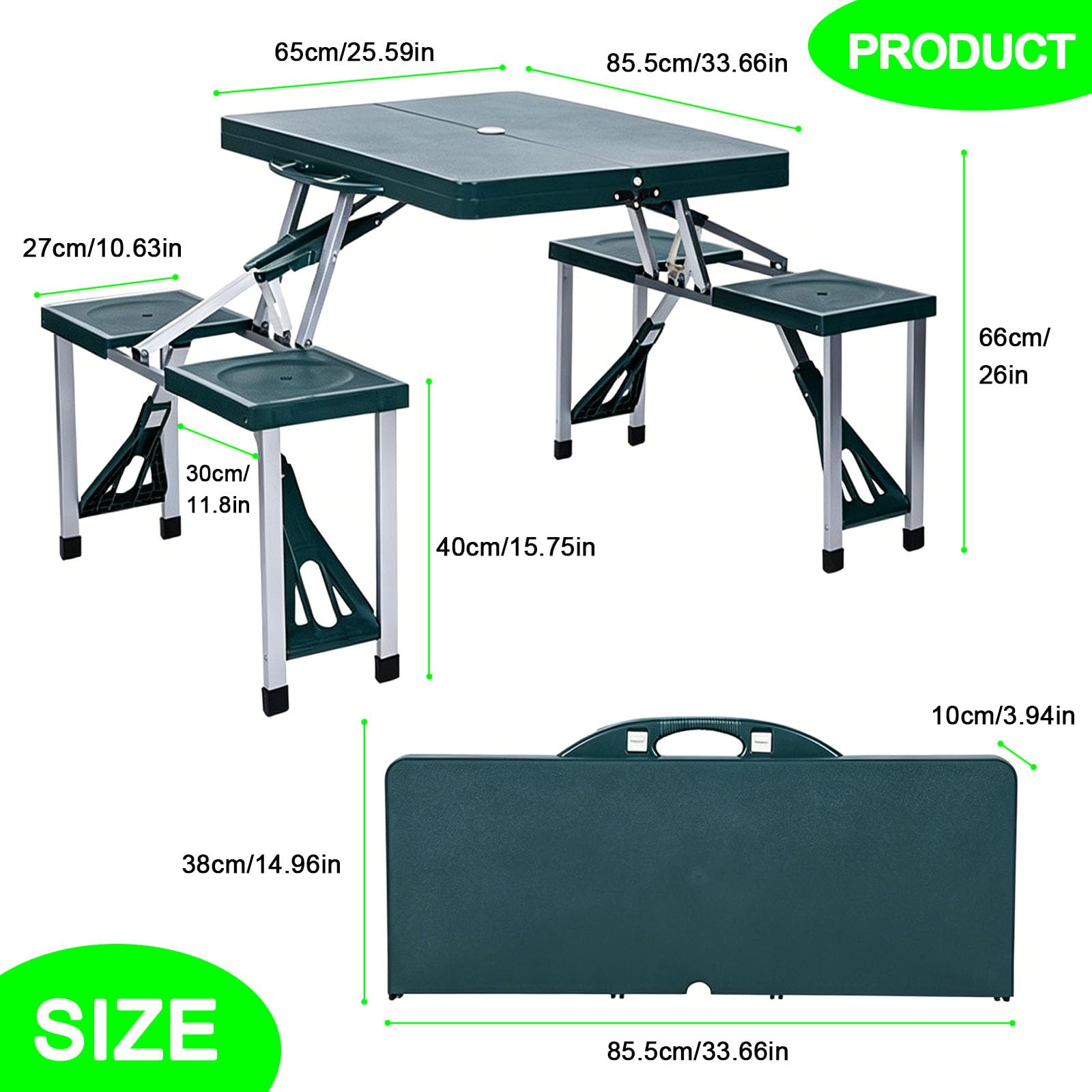 Ensemble Table et Chaises Pliantes Camping, Set de Table de Pique-Nique avec Chaises Intégrées, Pliable en Valise, avec Trou pour Parasol, pour Extérieur Jardin Plage,Bleu