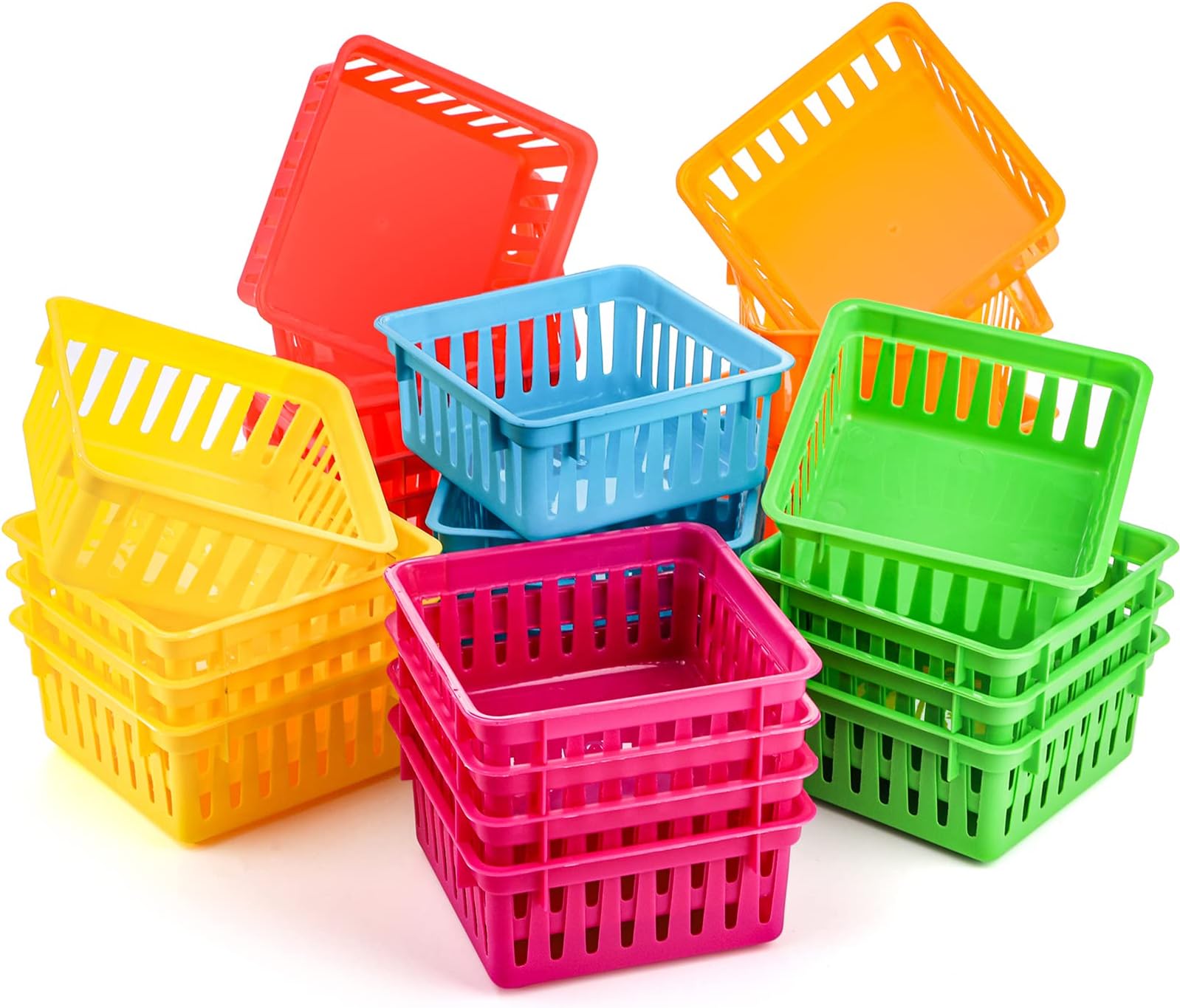 DEAYOU 24 Pack Classroom Storage Baskets, Small Plastic Organizer Basket, Col...