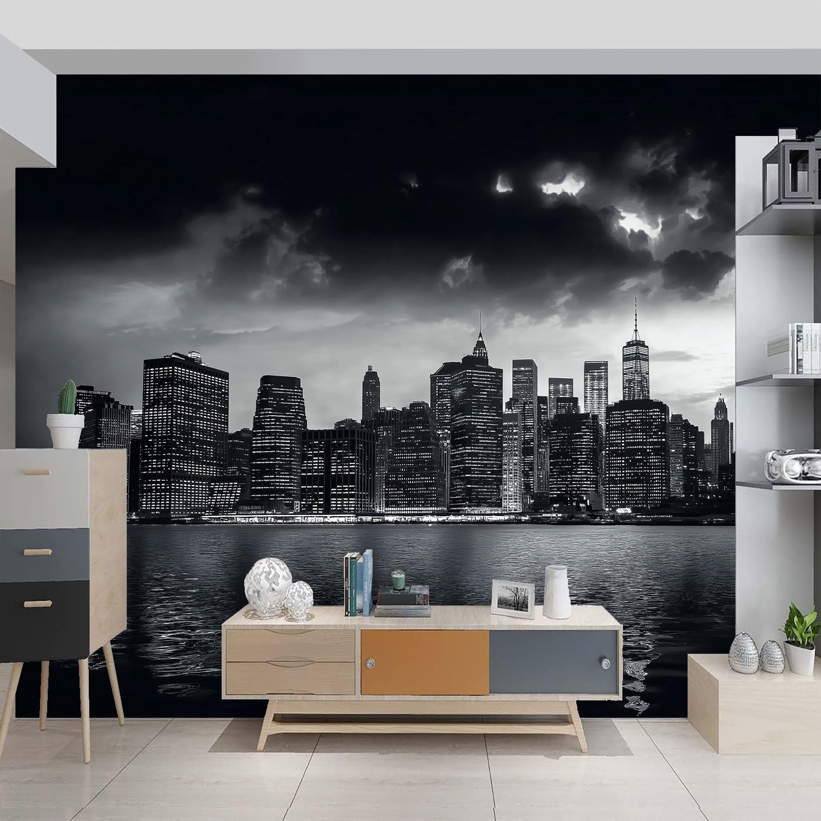 Carta da parati Documentario sulla silhouette architettonica Murale alla moda Decorazione da Muro 350 x 256 cm MuraleModerne Decorazione Soggiorno Camera De Letto Sala Ufficio Nero Bianco
