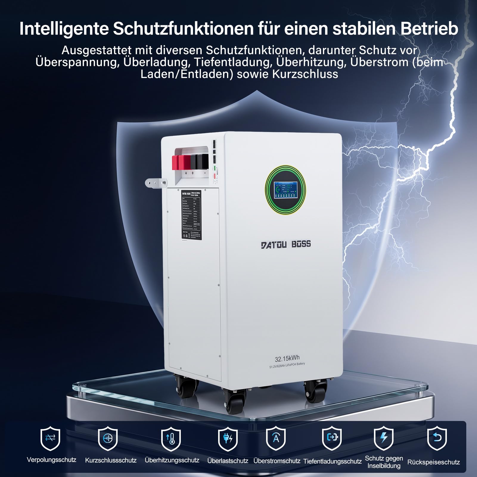 DATOUBOSS 51,2V 628Ah LiFePO4 Batterie 32,15kWh, 200A BMS, RS232/485/CAN