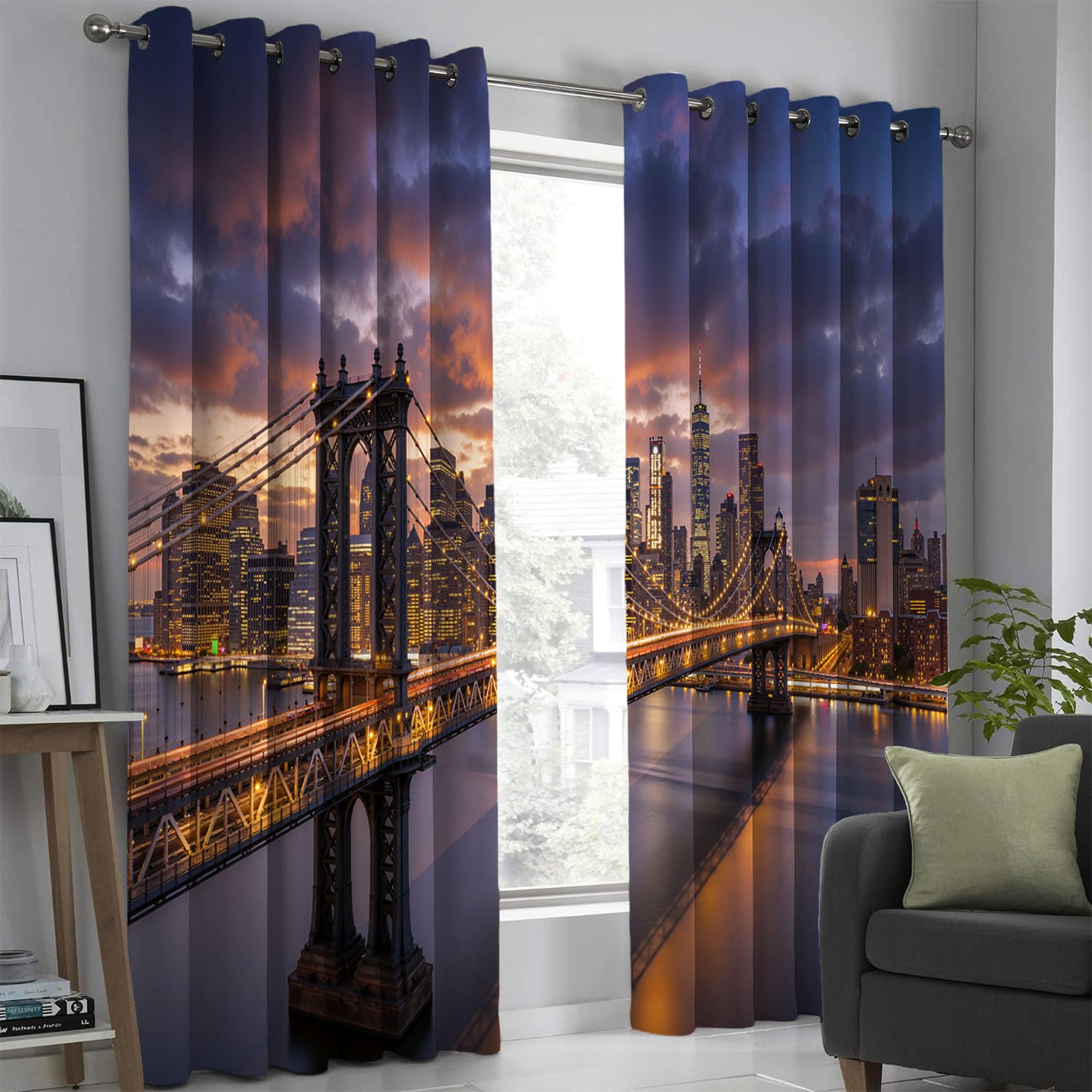 Rideau motif paysage réaliste de ville pour decoration salon et chambre