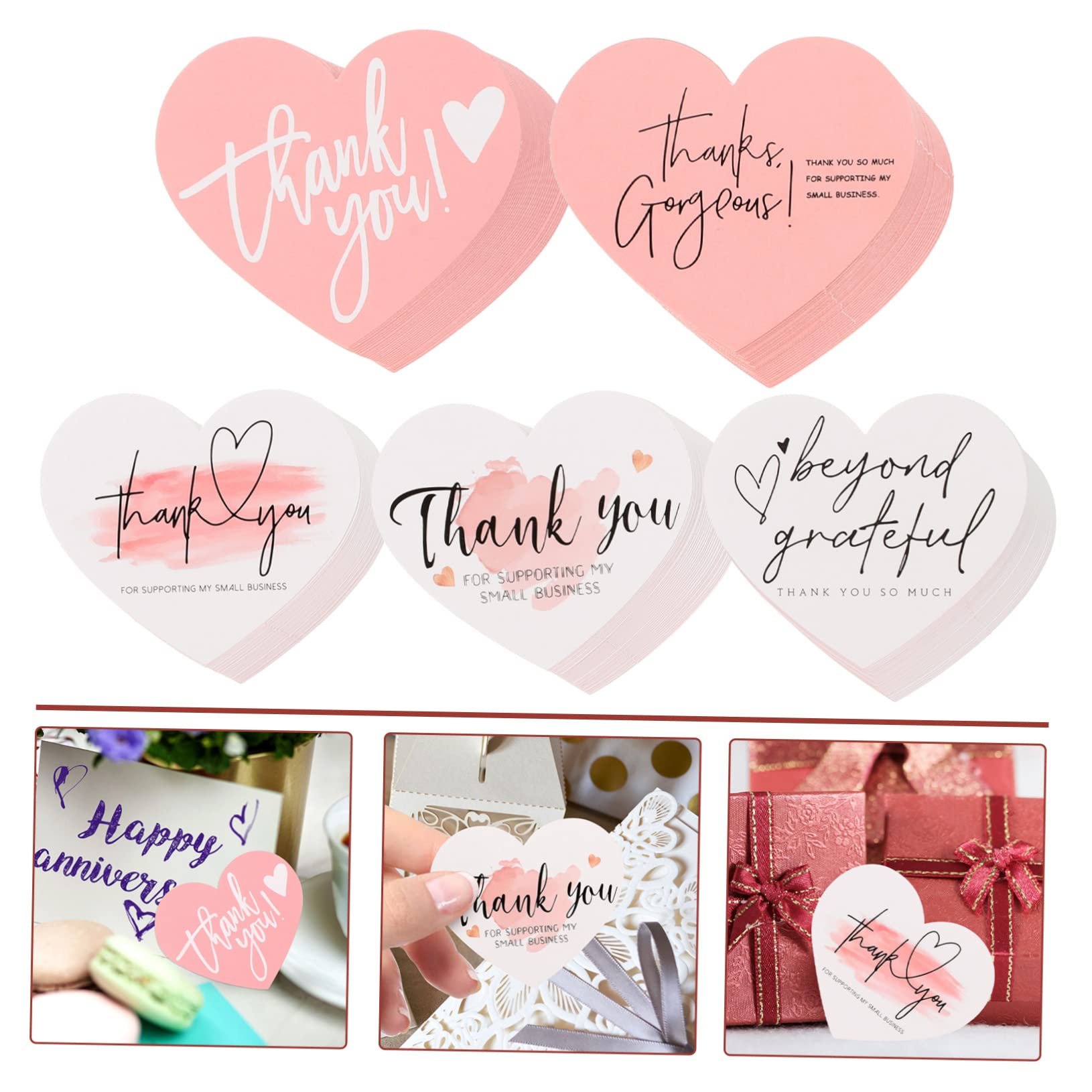 3 Set Biglietti Ringraziamento Forma Cuore Cartoncino Rosa Per Matrimonio E Piccole Attività Commerciali Etichette Decorative Per E Speciali 150 Pezzi*3