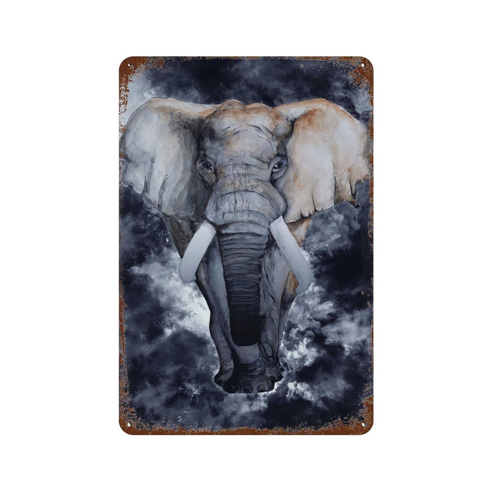 Rust Effect Elephant 5 Aged Metal Wall Plaque 11.8"x7.9", Shabby Chic Decor for Living Room, Hallway And Home Decor