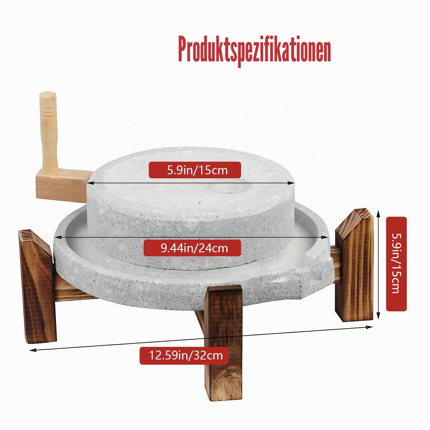 Yinian Getreidemühle Manuell, Haushalts-Handmühle Für Mit Holzständer, Handgekurbelte Nass/Trockenmühle, Gewürzzerkleinerer, Coffee Grinder, Grinders Für Getreide, Bohnen Und Gerste(Size:24cm)