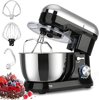 Robot de cuisine, batteur, mélangeur à 8 vitesses avec tête basculante en acier inoxydable de 4,5 l, avec battette, crochet à pâte, fouet et protection anti-éclaboussures