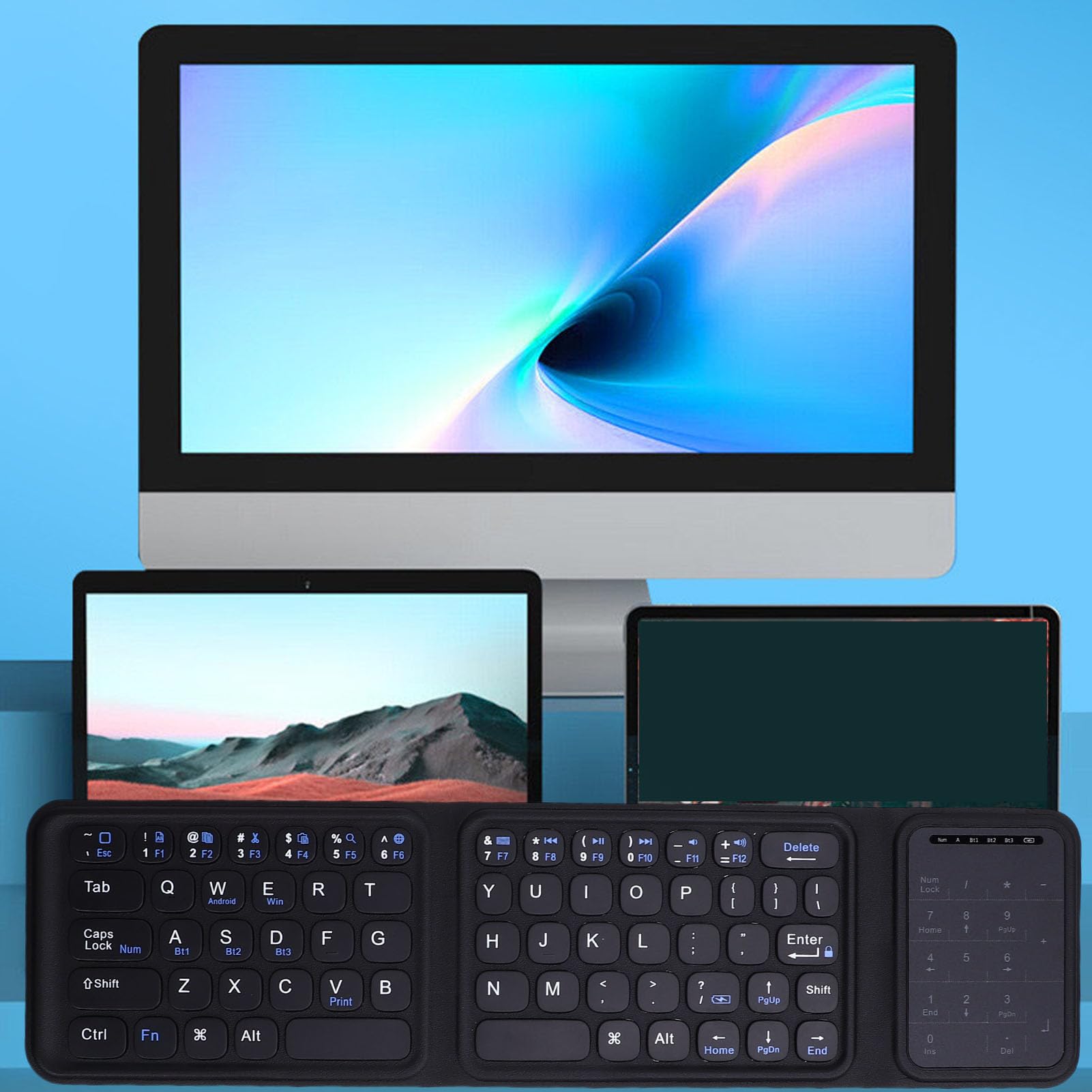 Tosuny Tastiera Bluetooth Pieghevole con Touchpad e Tastierino Numerico, Tastiera Wireless Portatile, USB C Ricaricabile, Ultra Sottile e Silenziosa, Tastiere Pieghevoli da Viaggio
