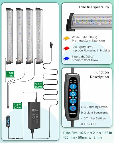 Miniatura 23 de DOMMIA Tira de luz de crecimiento, 6000 K blanco de espectro completo luces de cultivo para inicio de semillas, lámpara de planta regulable, IP54