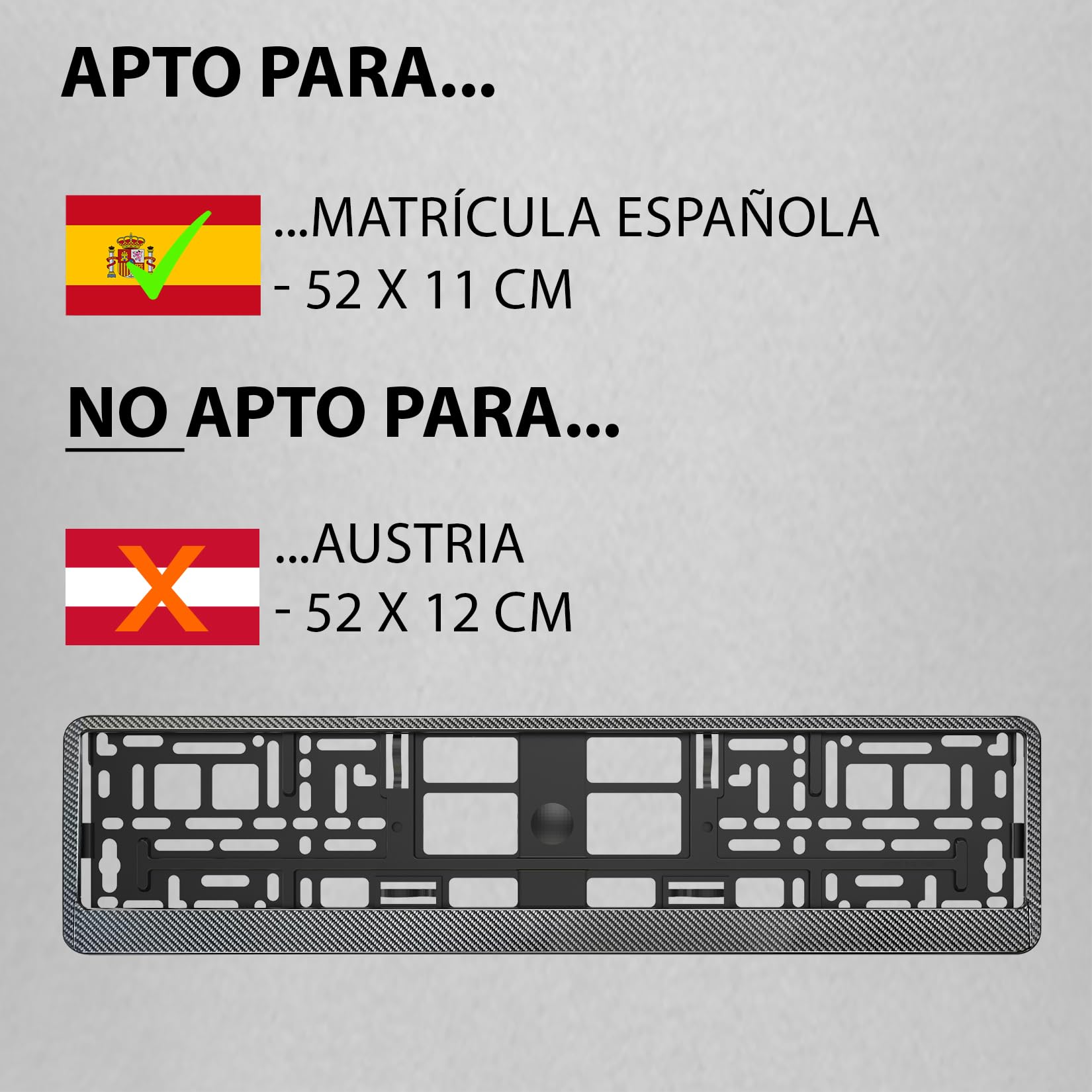 Portamatriculas Coche 520x110 mm - Soporte Matricula [2 uds.] - con 8 Tornillos - Carbono - fácil, Duradero y Resistente - Porta Matricula Auto Homologado Apto para Todos los vehículos - 52x11 cm