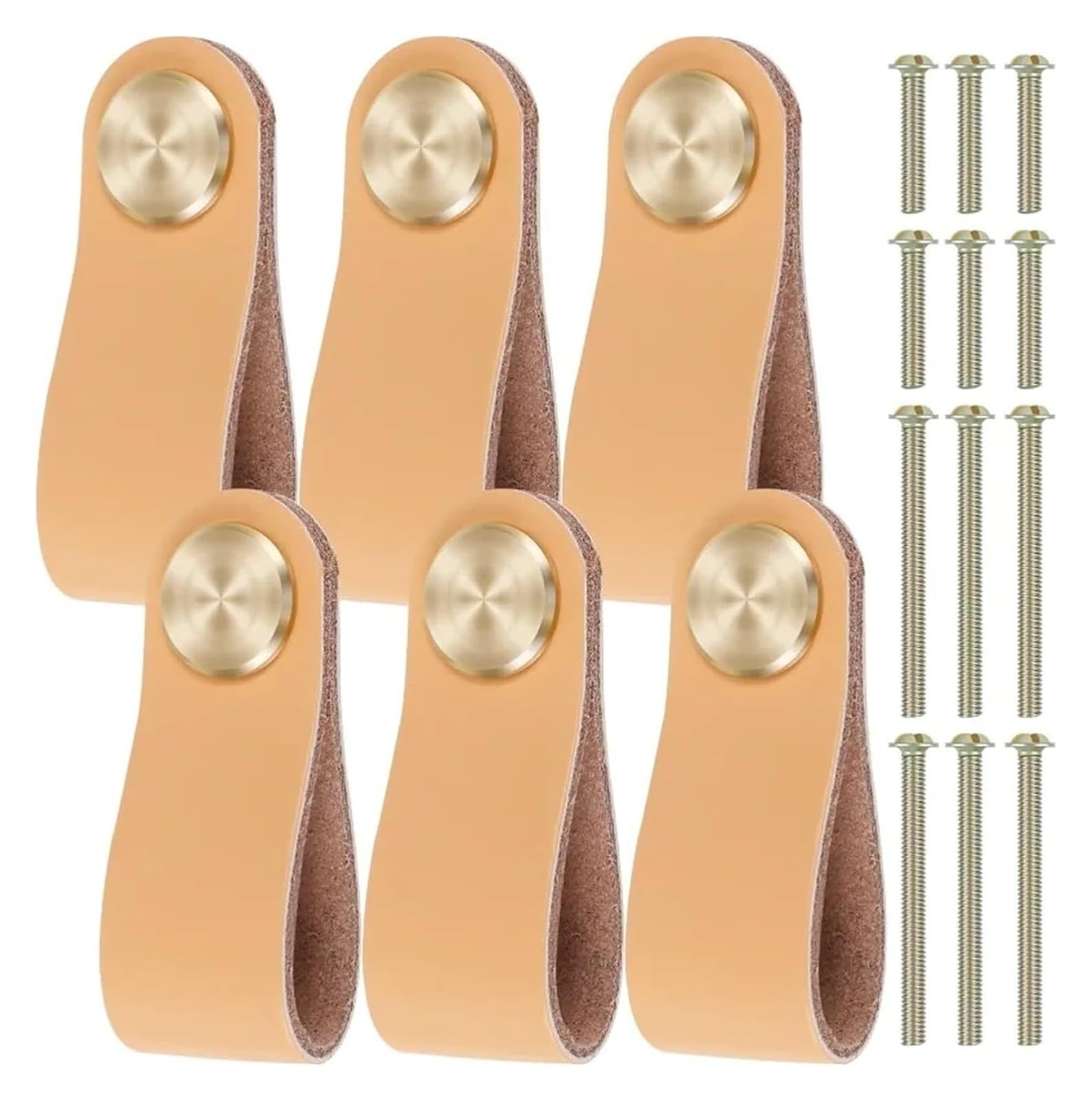 Gkirqvpe One Color Cabinet Knobs, Pack Of 6 Brass Cowhide Leather Drawer Pulls Cabinet Handle Flesh Color 64X25x3mm
