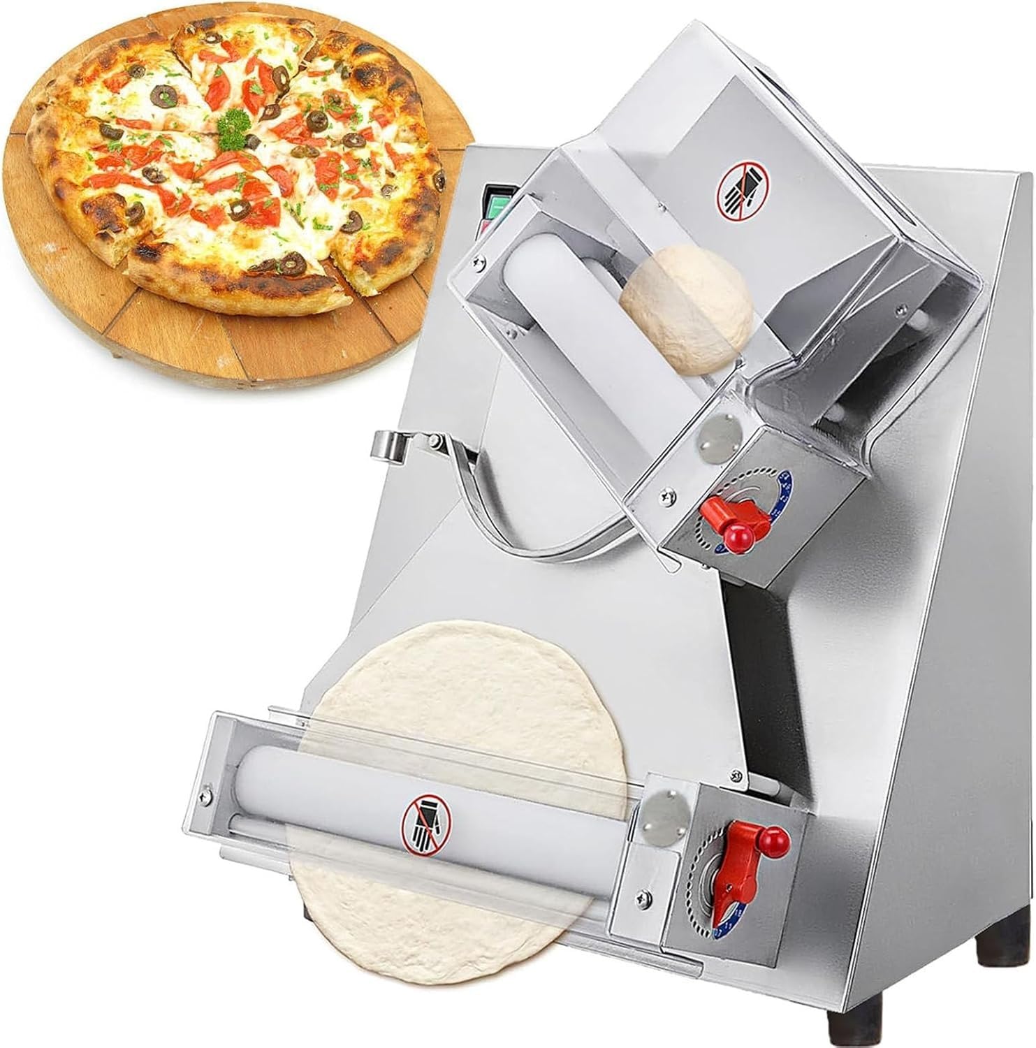 Automatische Pizzateigmaschine, Edelstahl, 370 W, verstellbare Dicke, ideal für Nudeln, Brot und Nudeln, 30 cm