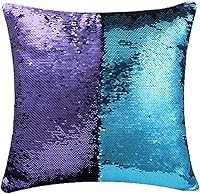 Vista 24 de MOCOFO Juego de 2 fundas de almohada reversibles con purpurina primaveral, diseño de sirena, con lentejuelas mágicas, color verde azulado