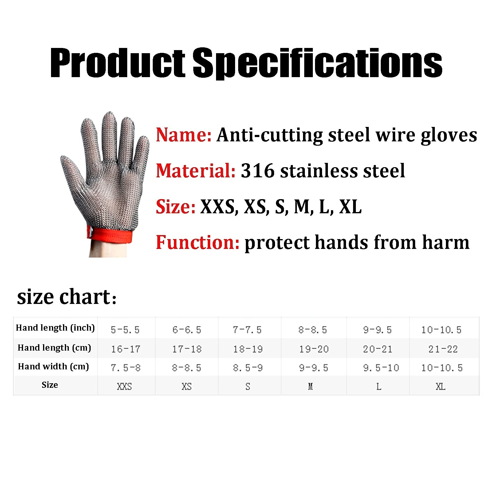 Gartenhandschuhe Metallschneideständige Handschuhe, Sicherheitshandschuhe, Küchengarten-Metzger-Schutzstich-resistente Handschuhe, Einstellbare Größe (Size : L)