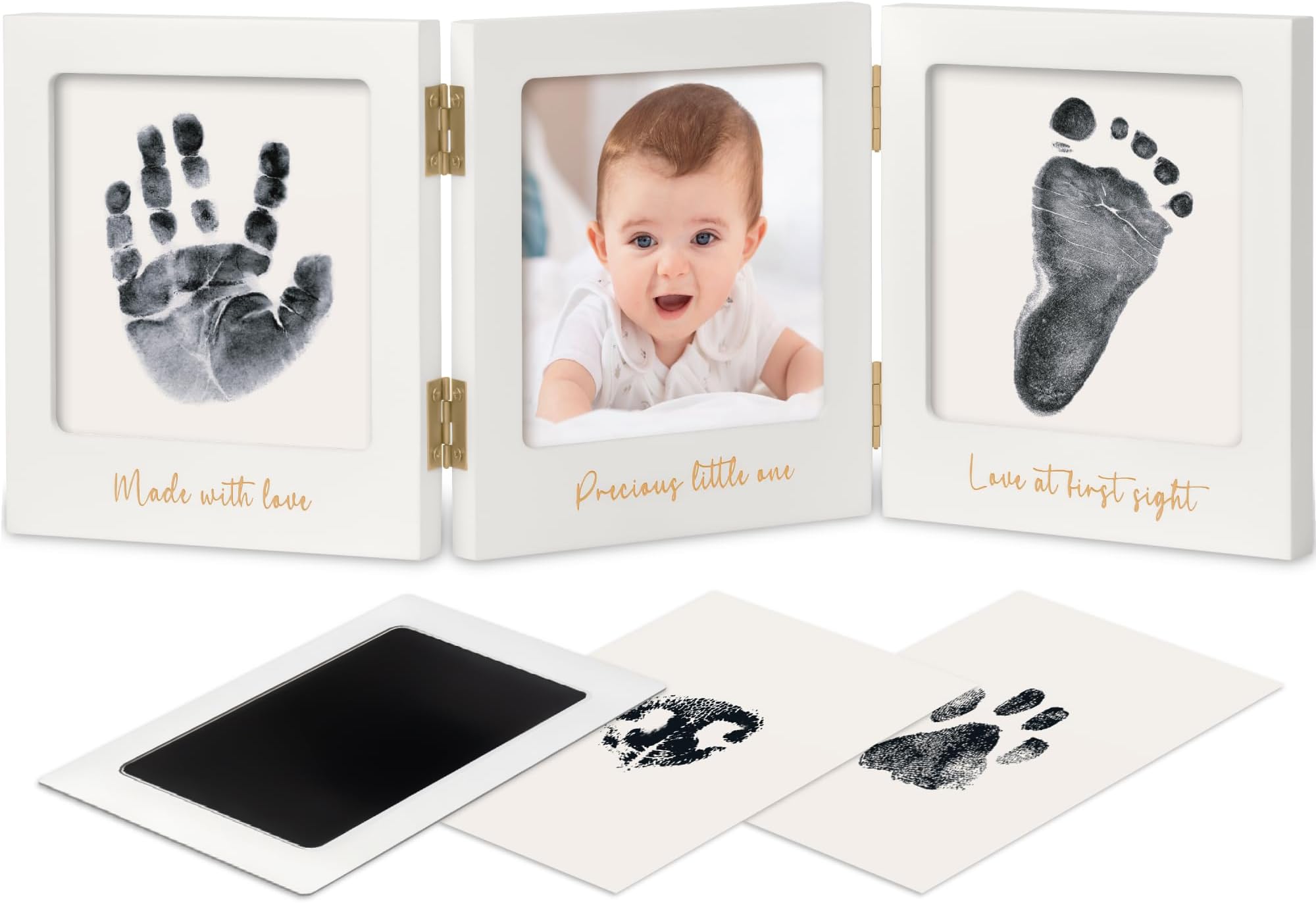 KeaBabies Inkless Baby Handprint and Footprint Kit for Newborn (White/Gold)