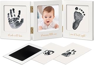Baby Handprint and Footprint Kit for Newborn Boys & Girls - Inkless Hand and Footprint Maker, Baby Picture Keepsake Frame, New Mom Baby Shower Gifts, Dog Paw Print Kit, Baby Registry (White/Gold)