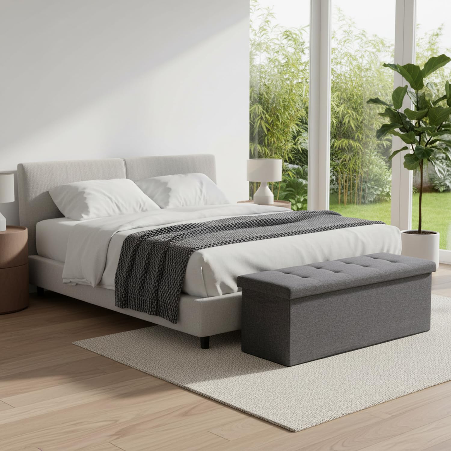 HOMYLIN 110 cm Bettbank, minimalistisches Design, Schlafzimmer-Organisation, platzsparend und keine Montage erforderlich, Grau