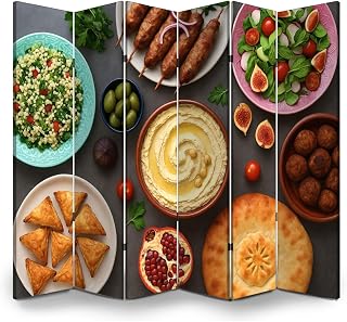 Room Divider Panel Folding Privacy Screen Traditional Middle Eastern Dinner Table Halal Food Top View Flat Lay Wood Partition Wall Panels Freestanding Screen Dividers for Room Separation