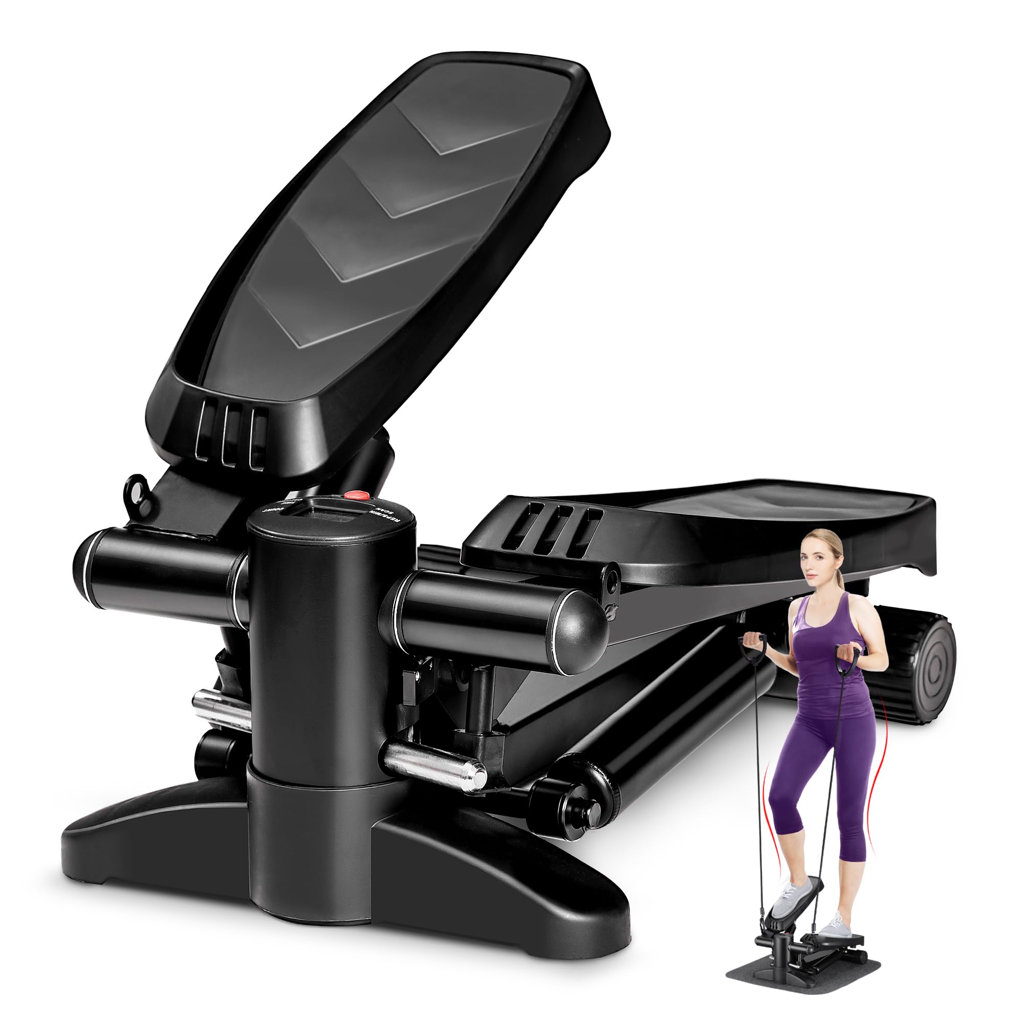 ZENOVA Steppers for Exercise, Mini Stepper, Stair Stepper with Resistance Band, Digital Display, Hydraulic Fitness Stepper Exercise Workout Equipment for Home Workout 330 lbs Weight Capacity