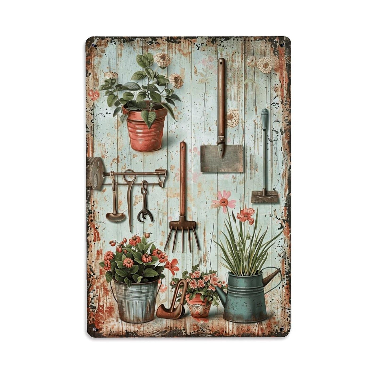 Nestemfo Vintage Garden Tools And Plants Tin Sign Metal Sign, Living Room,Bar, Home, Bedroom Wall Decor,Retro Metal Poster 8X12 Inches