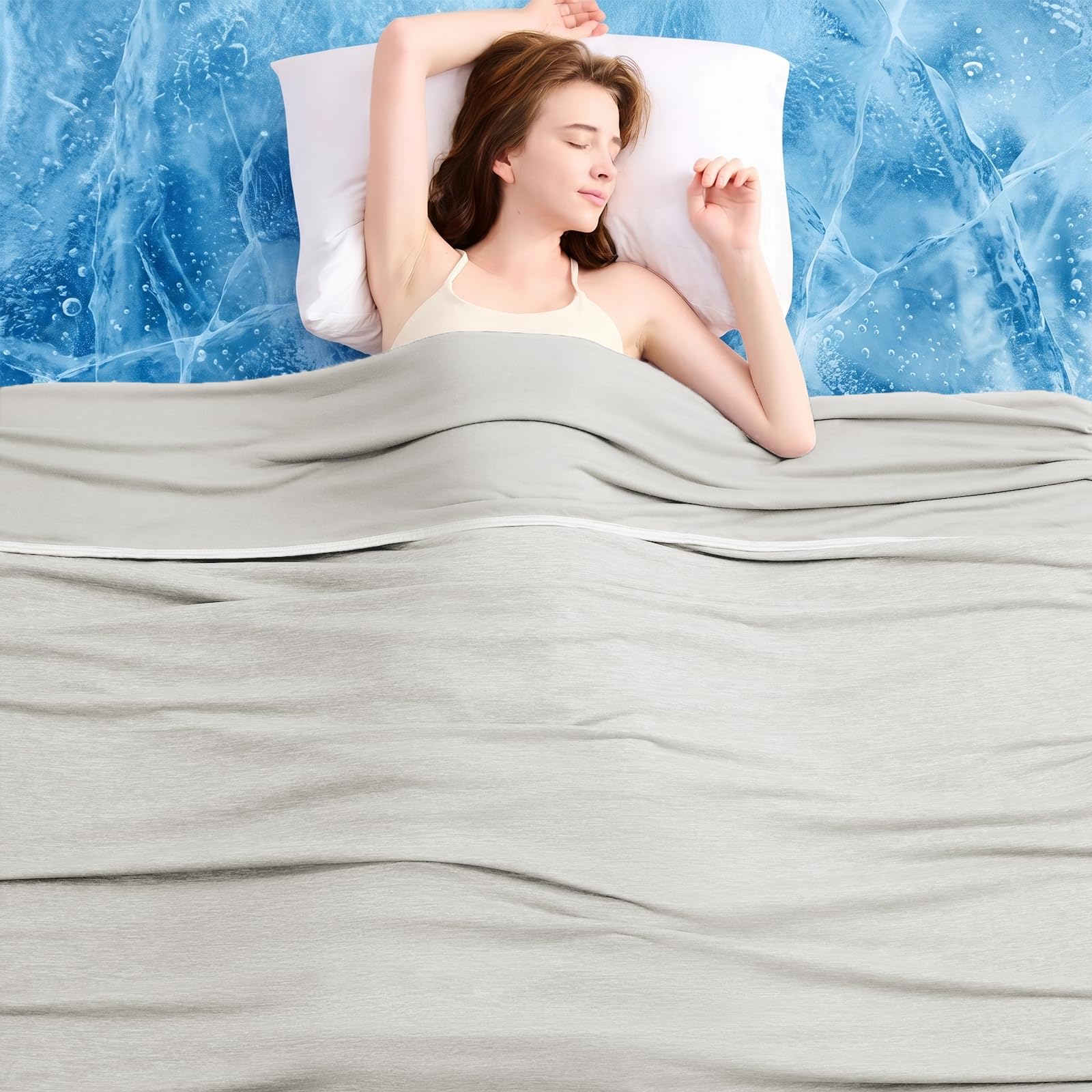 L'AGRATY Cooling Blanket (130x180cm Single) for Sweats Absorbs Heat to Keep Adults Cool on Warm Nights, Q-Max 0.5 for Hot Sleepers, Ultra-Cool Lightweight Blanket, LightGrey — image 1