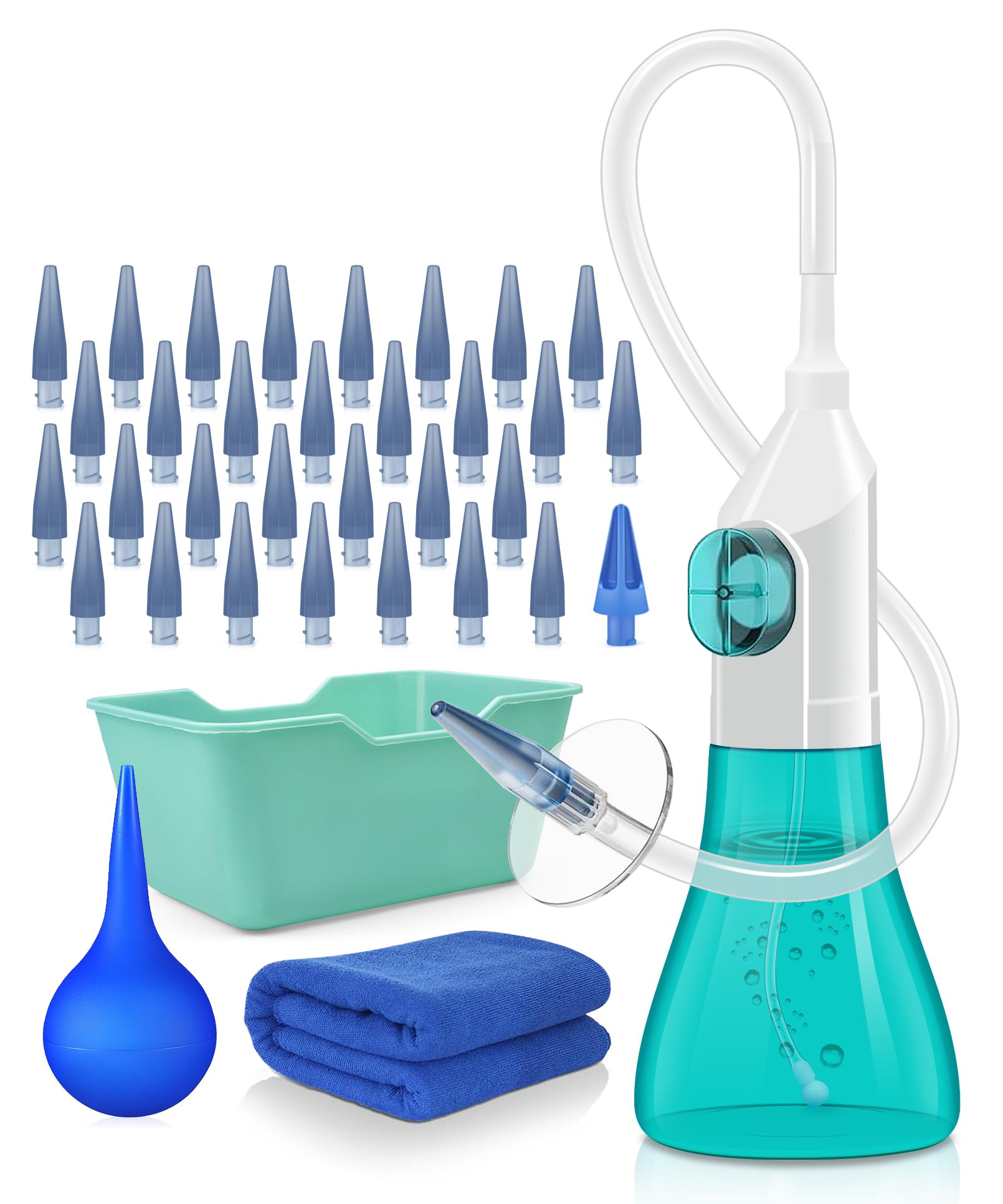 Ear Wax Removal Tool, Ear Cleaning Kits for Adults Kids, Safe & Effective Earwax Clean System Easy to Operate, Safety Ears Irrigation Flushing System, with 30 Tips, Basin, Towel, Air Bulb