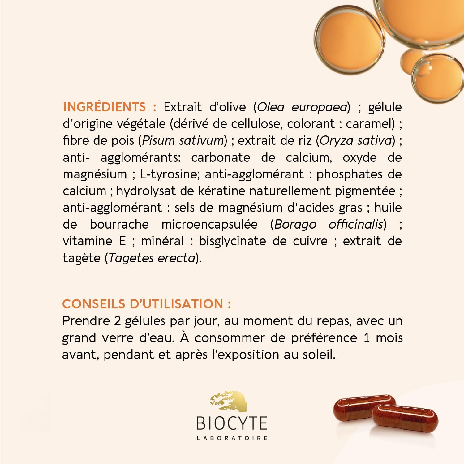 BIOCYTE Terracotta Bronzage Intense - Complement Alimentaire Bronzage - Vitamine E, Cuivre, Melanine, Huile de Bourrache - Programme de 30 jours