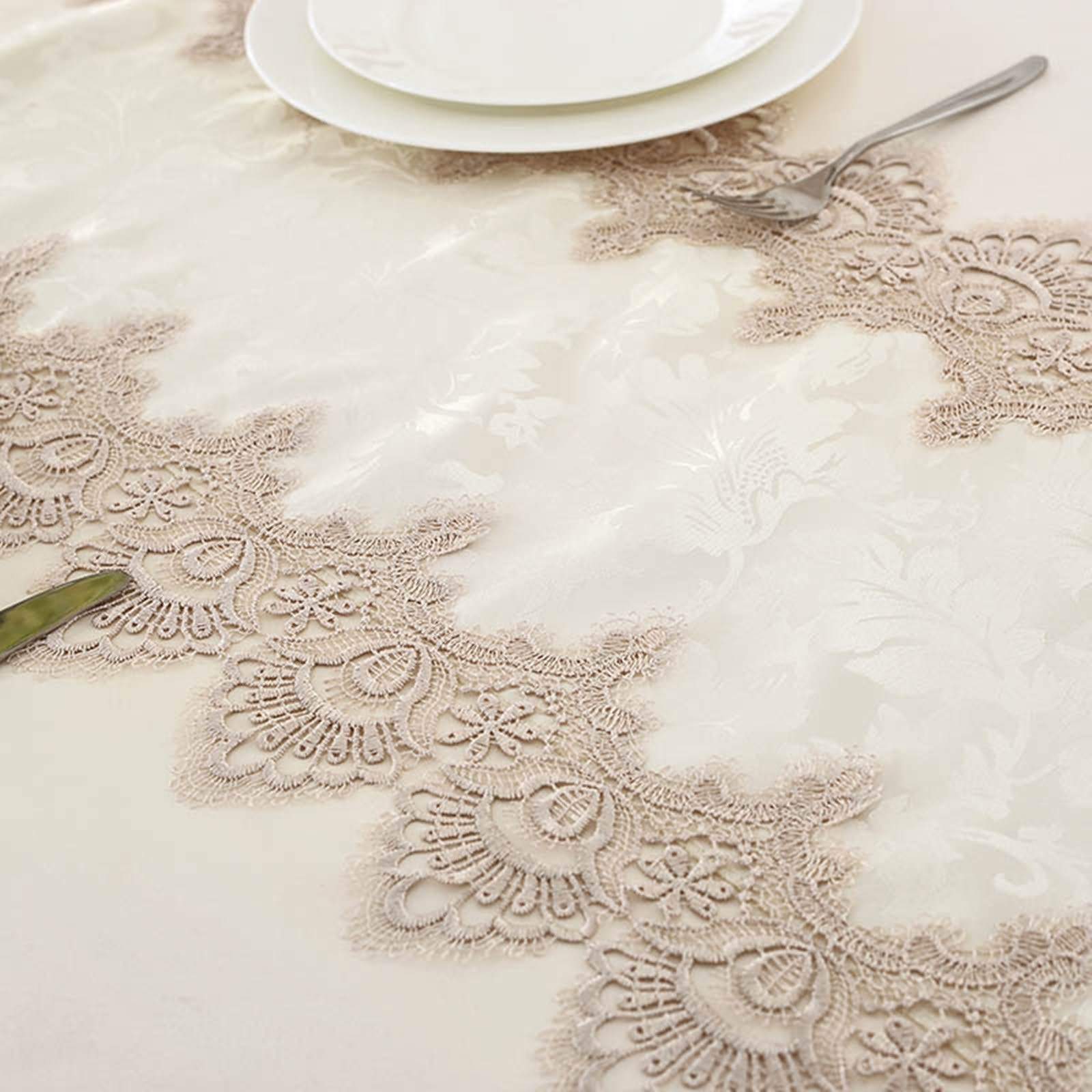 Runner Decorativo Tavolo, Runner Quadretti Beige Pizzo a Triangolo Runner da Tavola Polyester 30x150CM