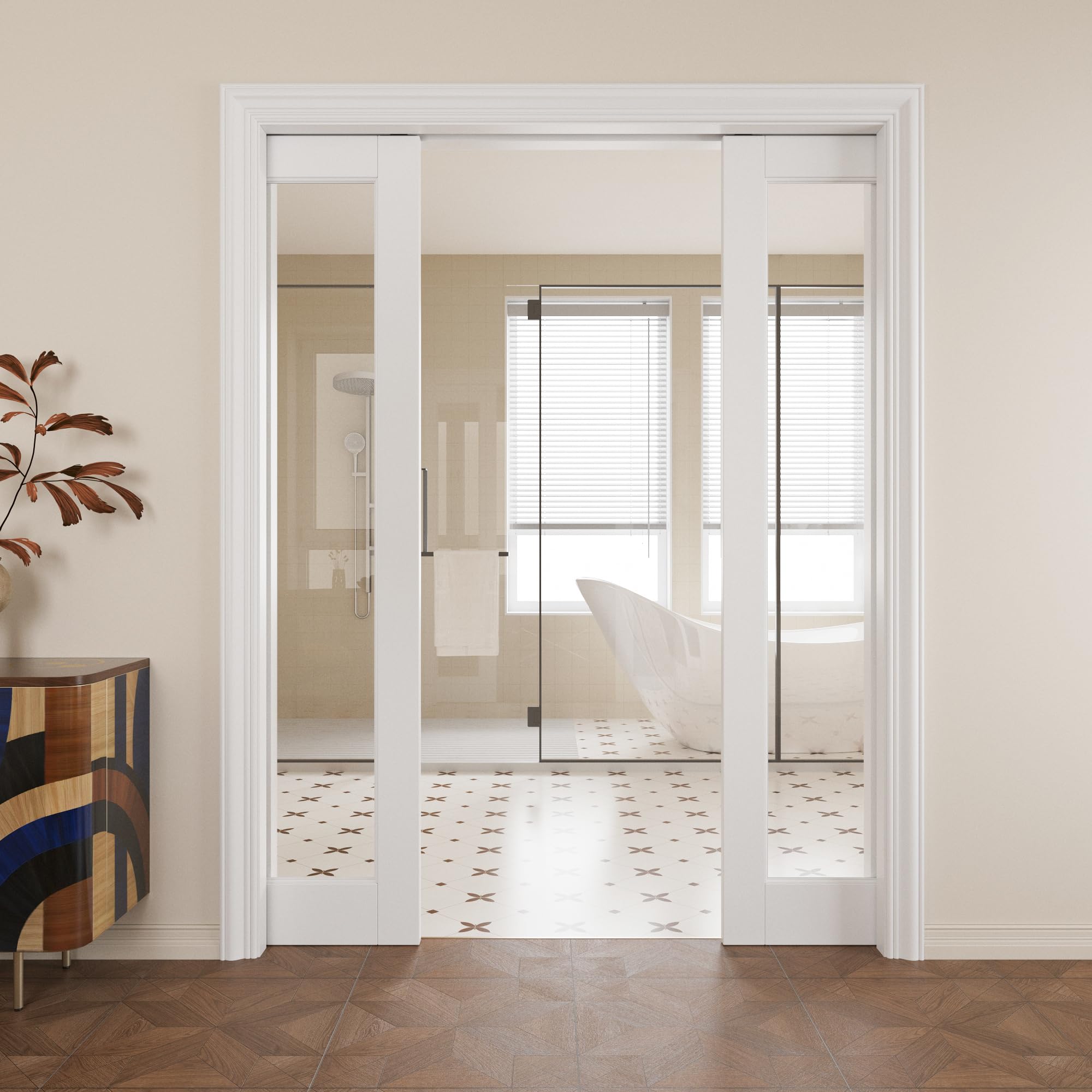 Pocket Door,1-Lite Clear Glass Doors,French 56x80 Sliding Door