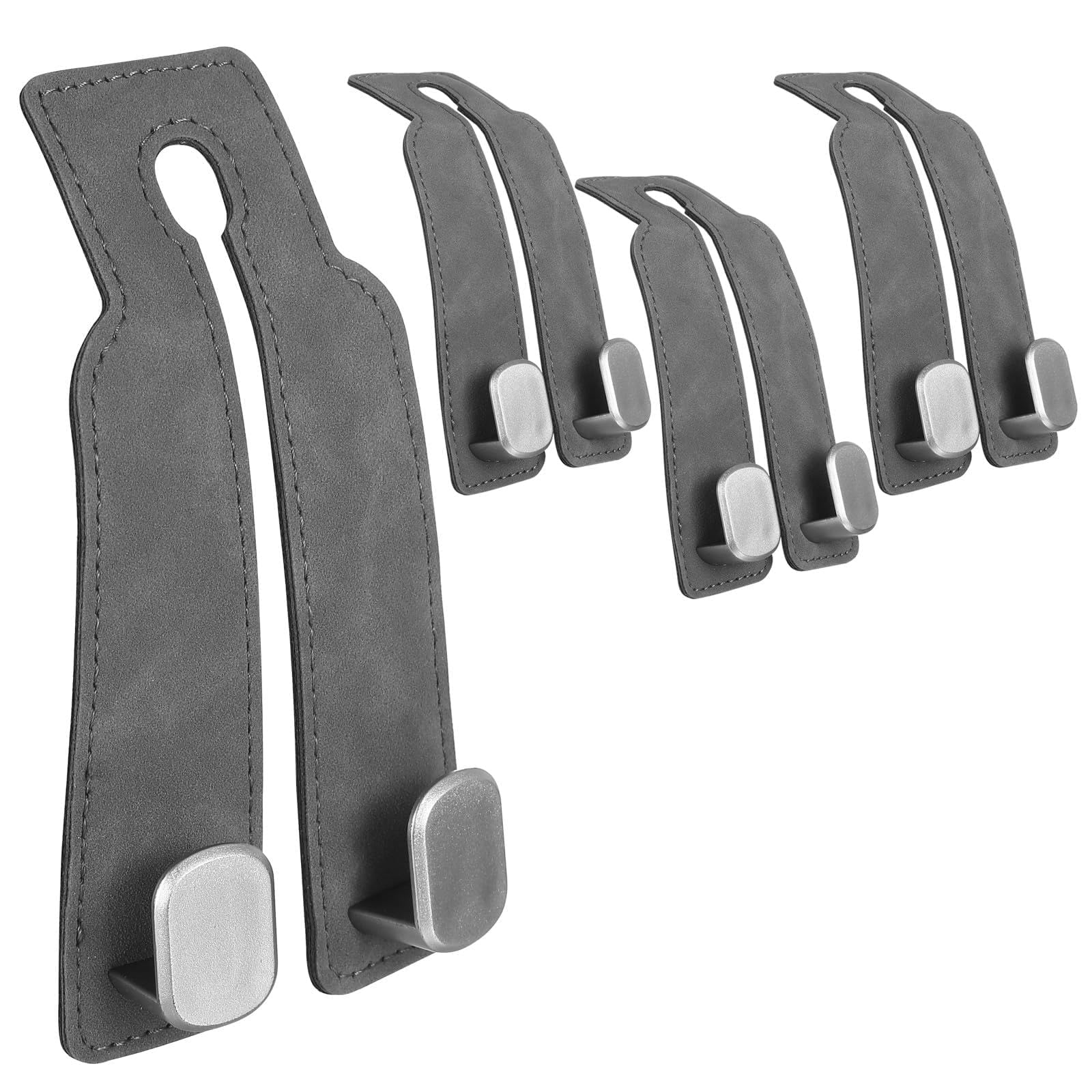 ANBEEISS 4 Stück Auto-Kopfstützenhaken Mit Doppelhaken, 360° Drehbarer Sitzorganizer Aus ABS-Leder Für Aufbewahrung, Stauraum-Erweiterung Und Ordnung Im Fahrzeuginnenraum, Grau