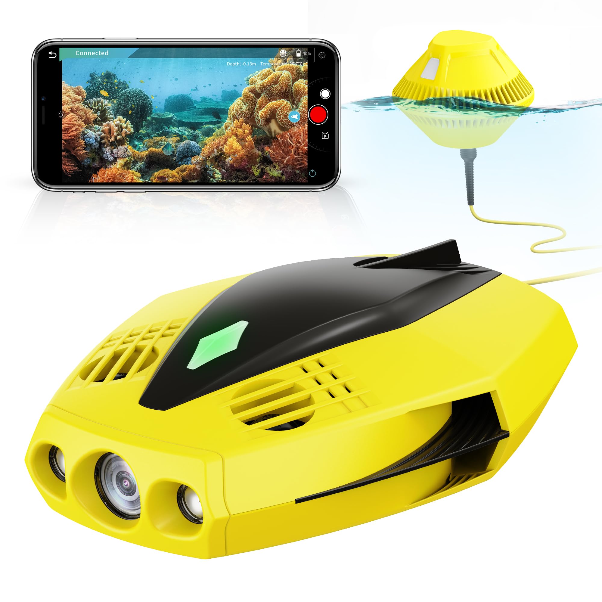 CHASING DORY Underwater Drone - Palm-Sized 1080p Full HD Underwater Drone with Camera for Real Time Viewing, APP Remote Control (Y ellow)