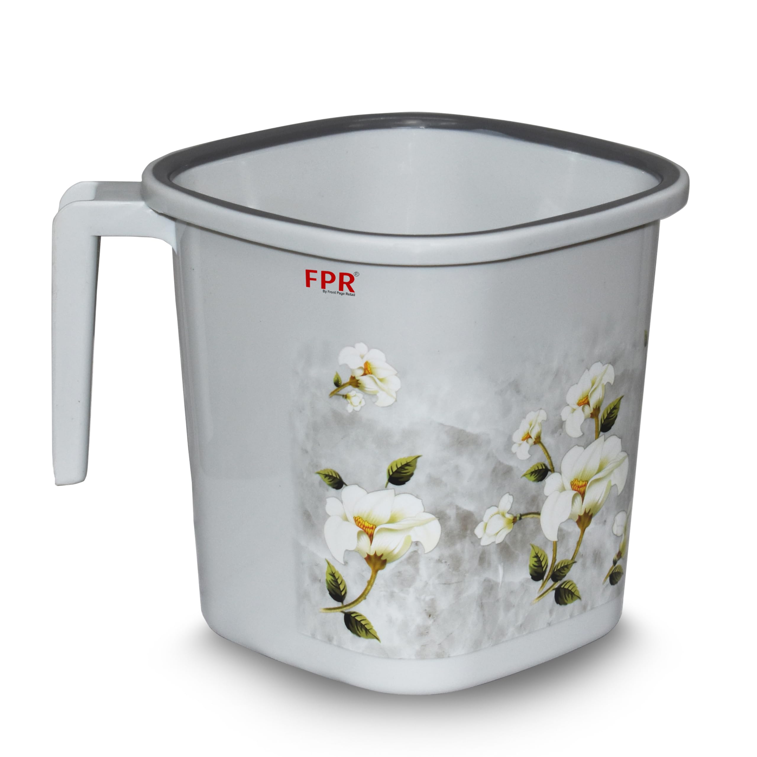 FPR Bath Mug 1.5 LTR Printed Design Square Shape for Daily Use in Home, Kitchen, Bathroom, Industrial (1Pc, Grey)