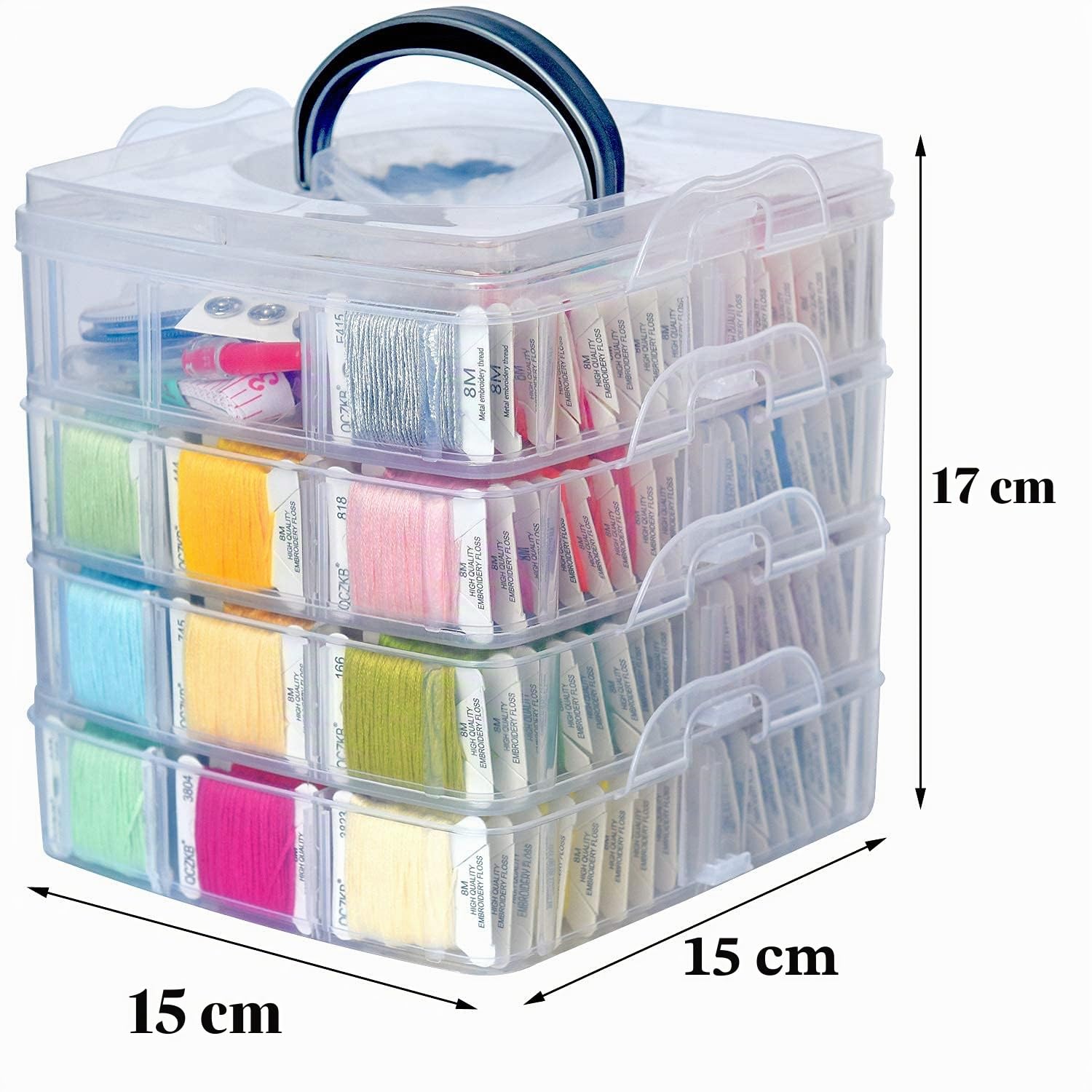 268 hilos de bordado que incluye hilos de punto de cruz, pulsera de la amistad, cuerda con caja transparente de 4 niveles, bobinas de hilo y kits de punto de cruz