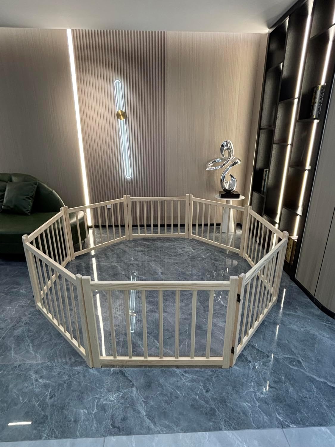 Wooden Freestanding Dog Gates for The House,Wood Dog Fences Indoor Pet Gate,for Doorways, Stairs-8 Panel 30.7" H (Natural Wood, 30.7" H)