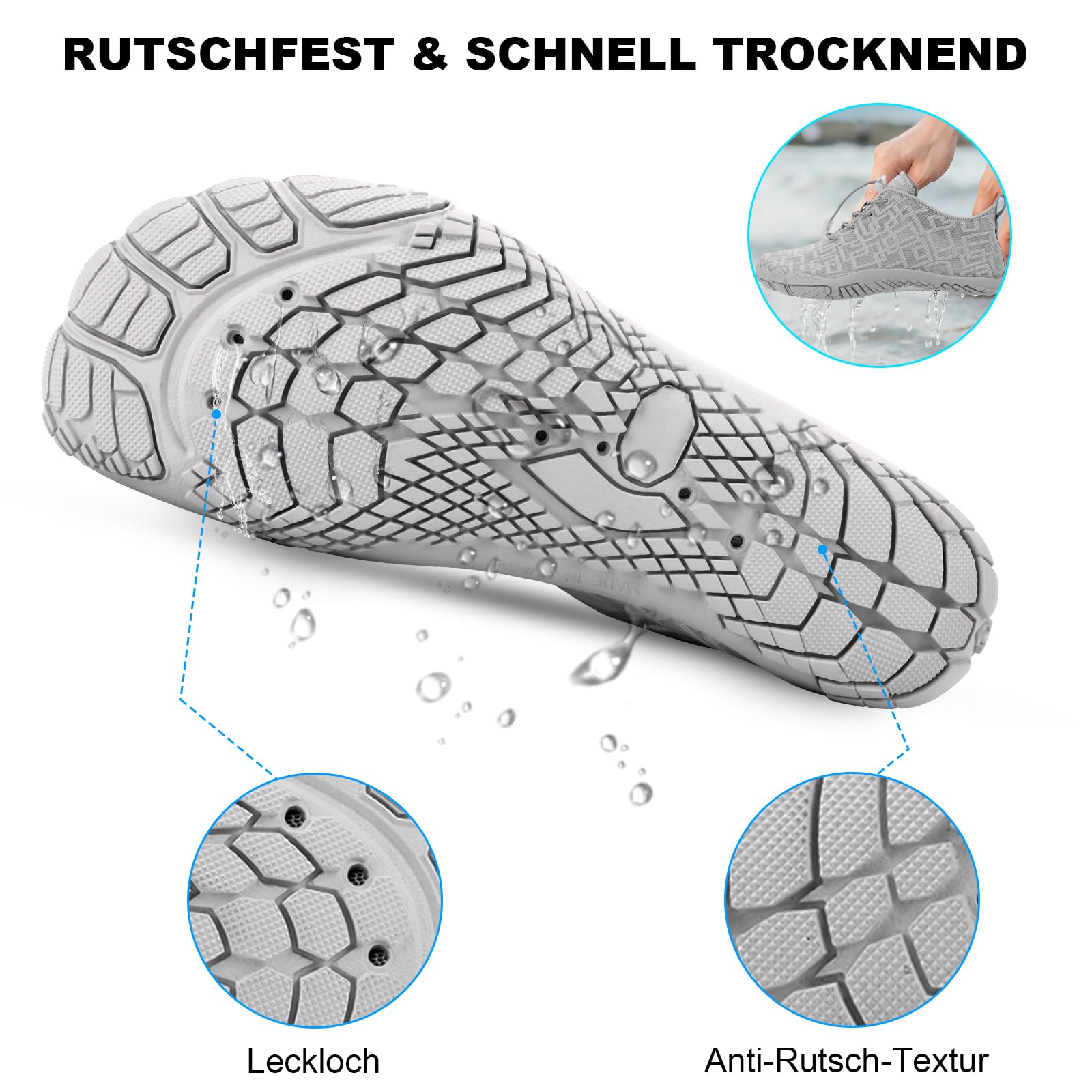 RUYI Unisex Barfußschuhe Damen Herren Traillaufschuhe, Weich Leicht Fitnessschuhe mit rutschfest Sohle & Breiter Zehenbox, Schnell Trocknend Badeschuhe