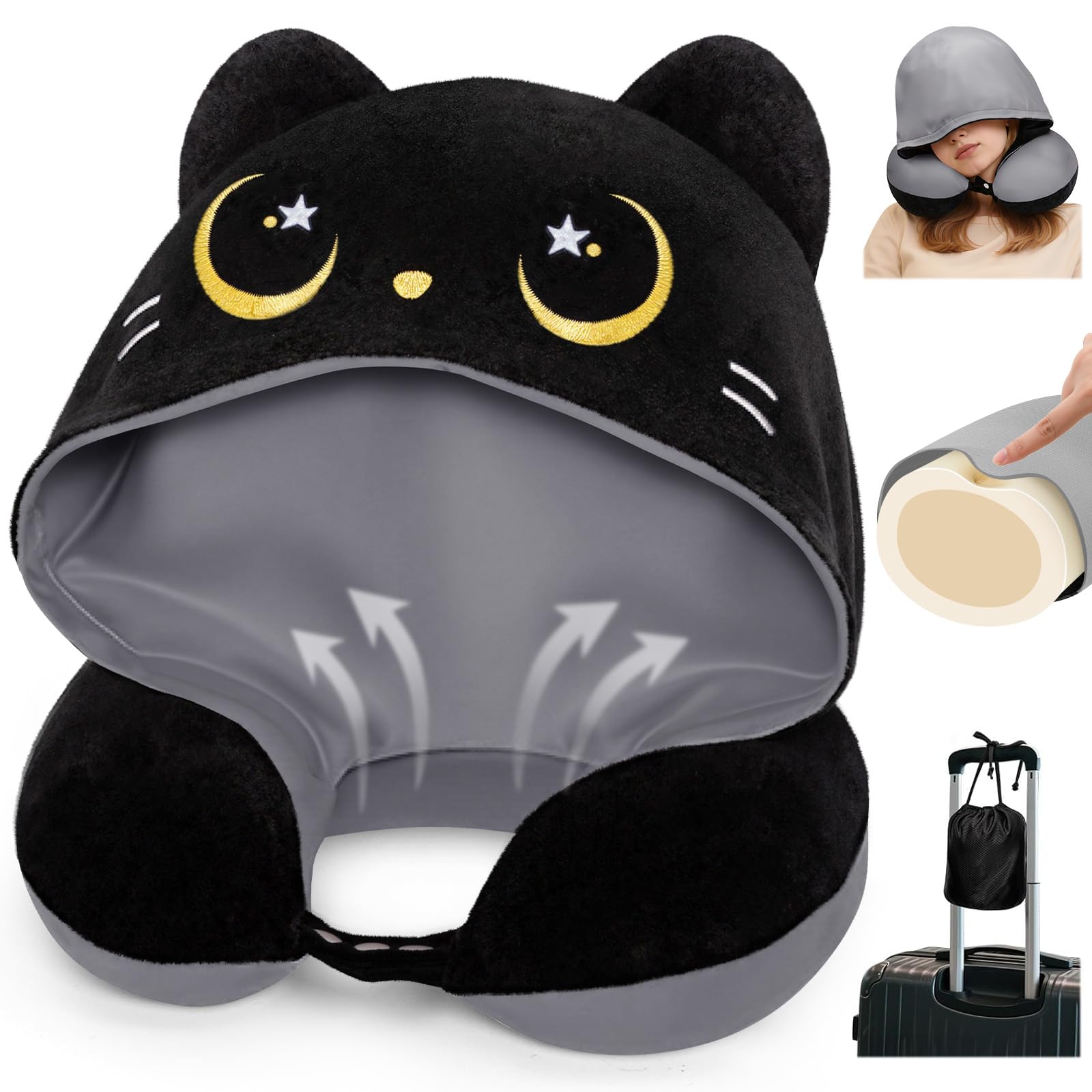 Amazon.com: Mewaii Travel Neck Pillow with Hood for Airplanes