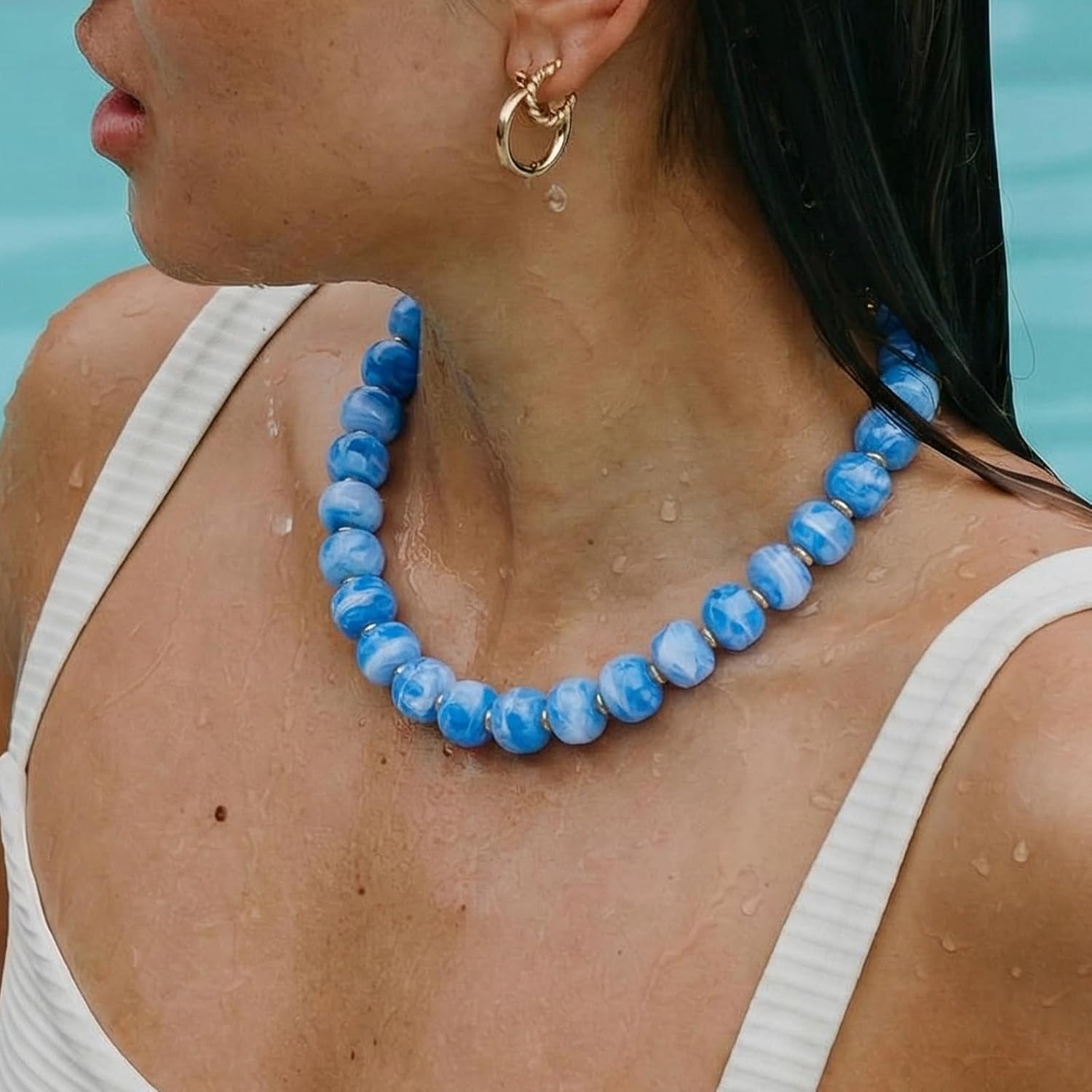 Beaded necklace for Women Boho Bead Gemstone Chunky Necklace Big Bead Necklace Fashion Trendy Summer Necklaces Jewelry Gifts