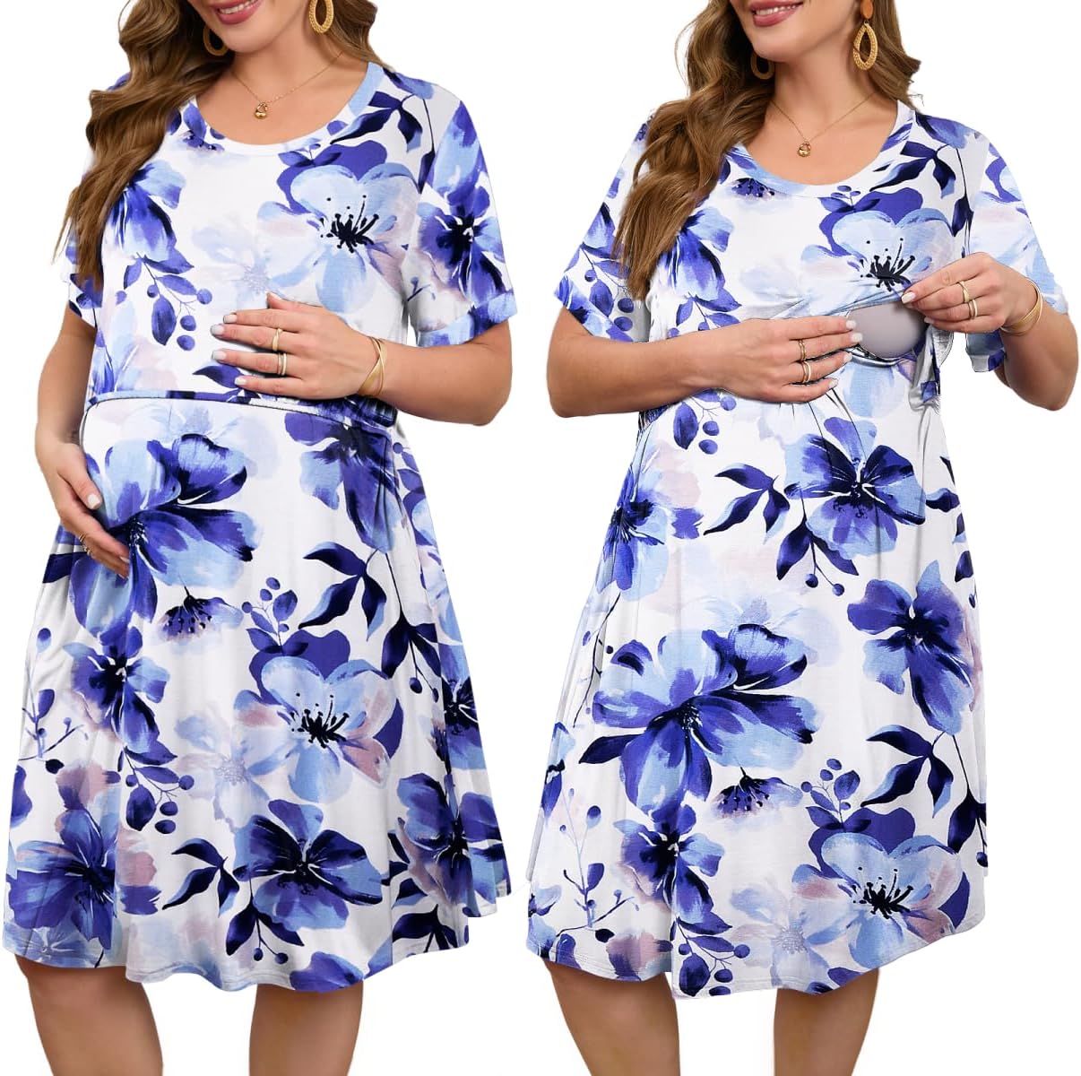 JollieLovin Women's Plus Size Maternity Dress Labor and Delivery Gown Summer Nursing Nightgowns Sleepwear(L-5XL)
